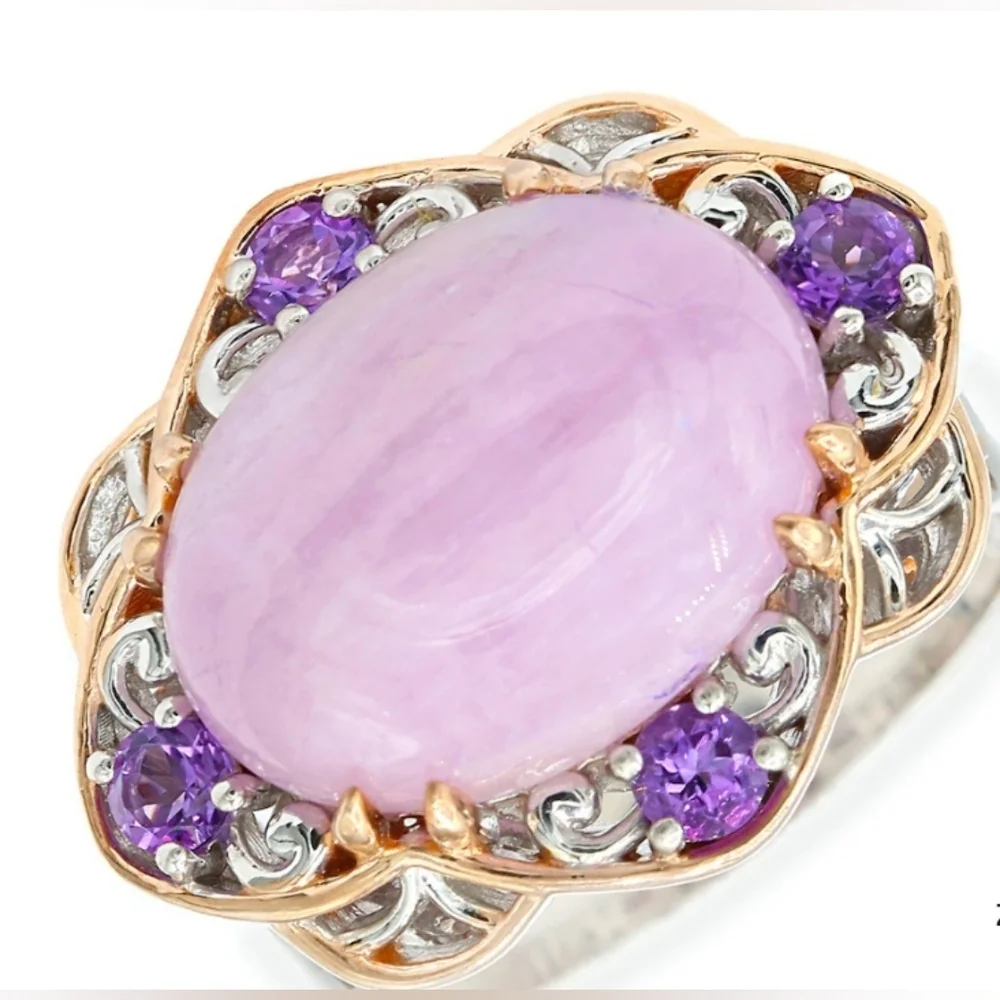 Natural Kunzite & Amethyst Ring in Palladium Sterling Silver 18k RG Sz 6! - Picture 2 of 6